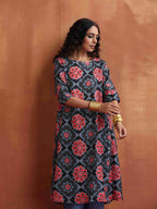 trueBrowns Black Ajrak Print A-line Kurta Set | Grocsy