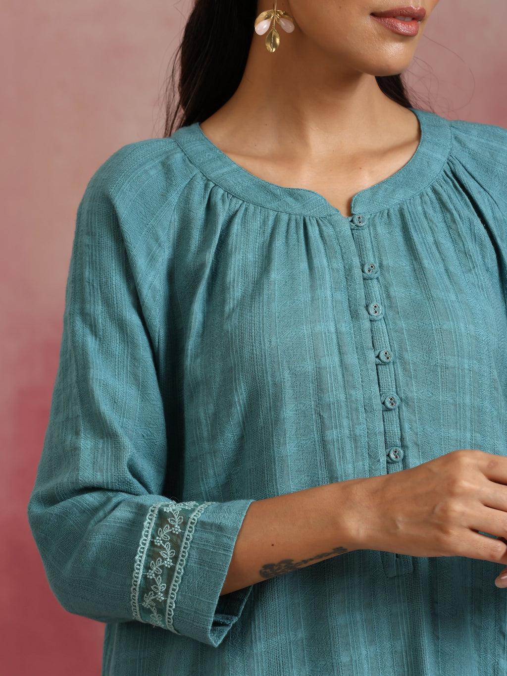 trueBrowns Light Blue Cotton Dobby Co-ord set | Grocsy