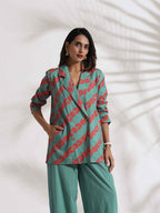 trueBrowns Green Cotton Print Jacket Top Co-ord Set | Grocsy