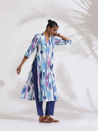 trueBrowns Blue Ikat Print Muslin Kurta Set | Grocsy