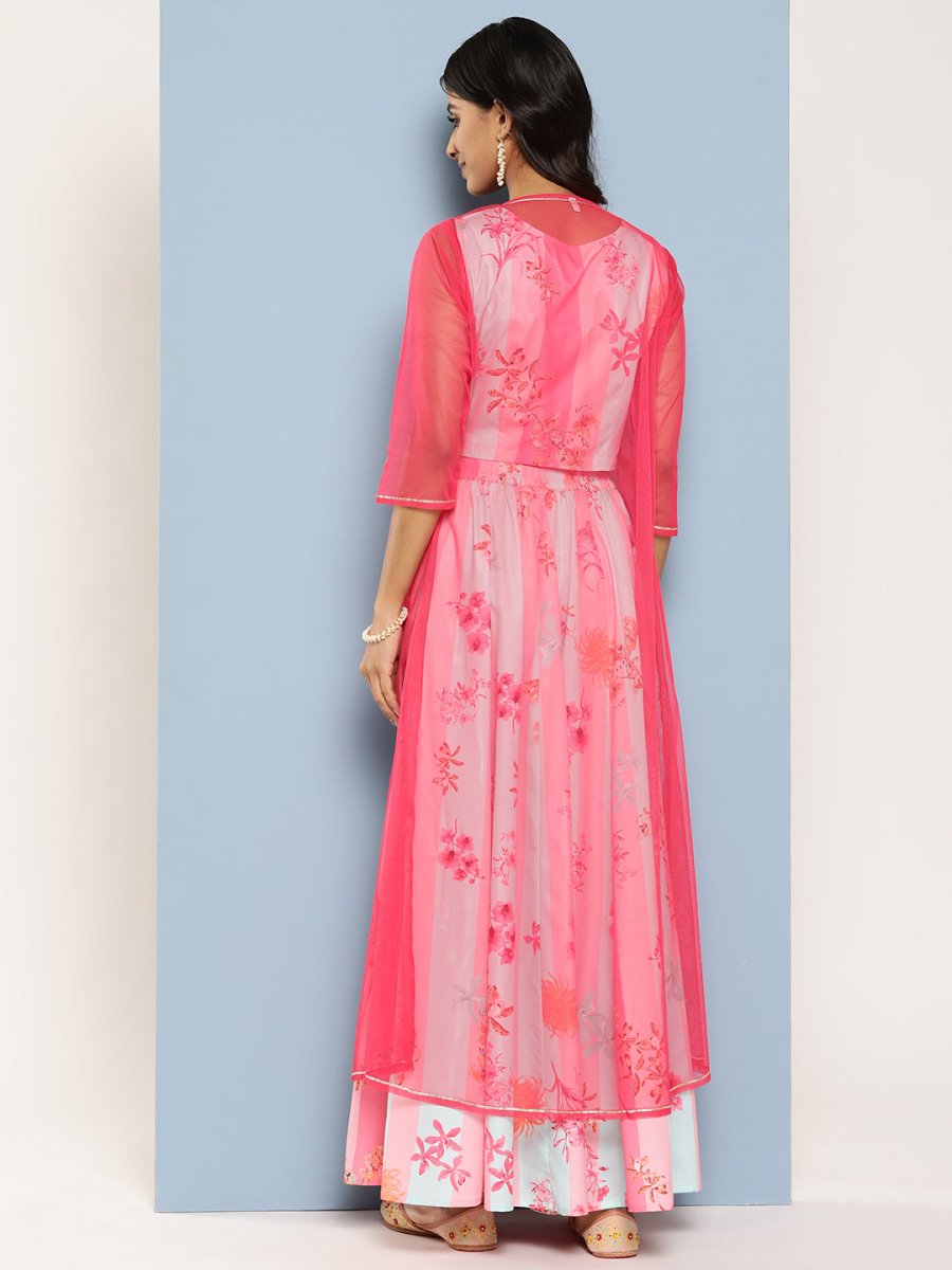 Ahalyaa Women Floral Printed Top with Palazzos & Shrug | Grocsy