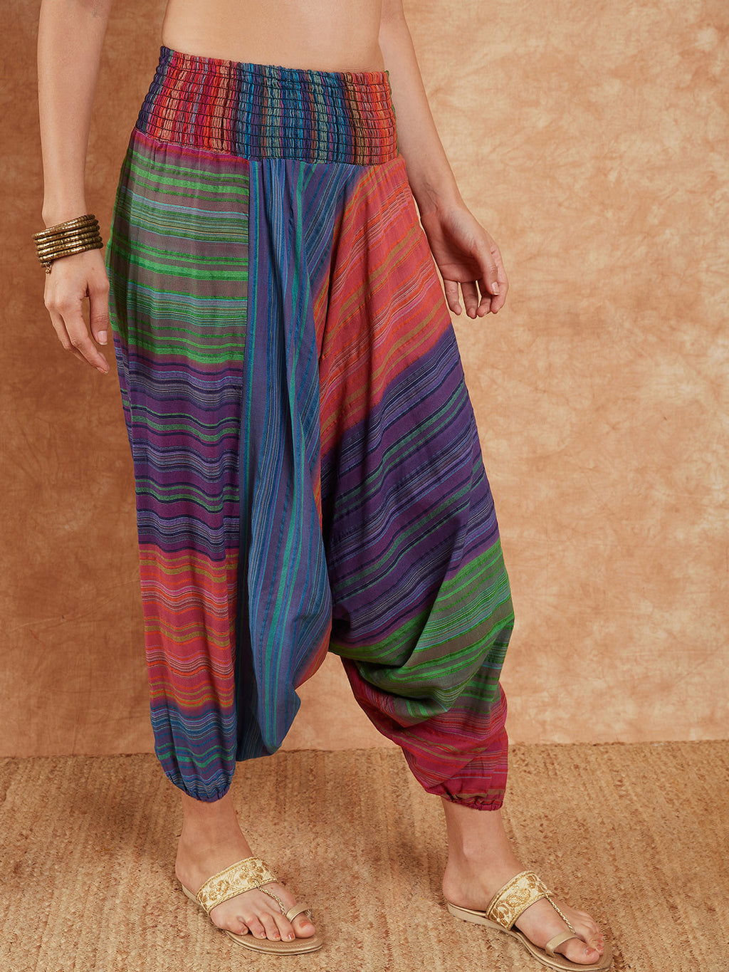 InWeave Women's Blue Multi Colour Harem Pant | Grocsy