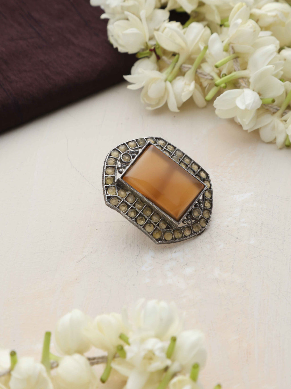 trueBrowns Silver Tone Yellow Stone Ring | Grocsy