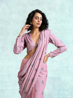 trueBrowns Light Mauve Printed Velvet Ready to Wear Saree | Grocsy