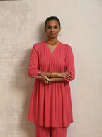 trueBrowns Peach Crinkle Flared Kurta Co-ord Set | Grocsy
