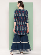InWeave Women's Indigo Boota Sharara Set | Grocsy