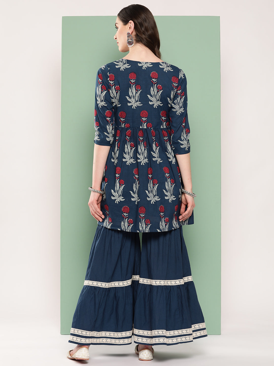InWeave Women's Indigo Boota Sharara Set | Grocsy