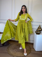 The52 Women's Gorgeous Chinon Embroidery Straight Kurta with Pant And Dupatta Set | Grocsy