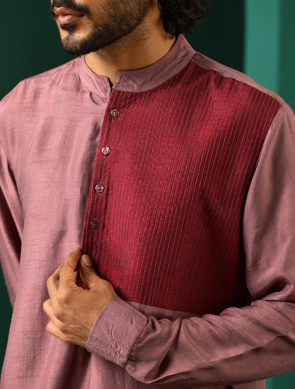 trueBrowns Men's Light Mauve Silk Co-ord Set | Grocsy