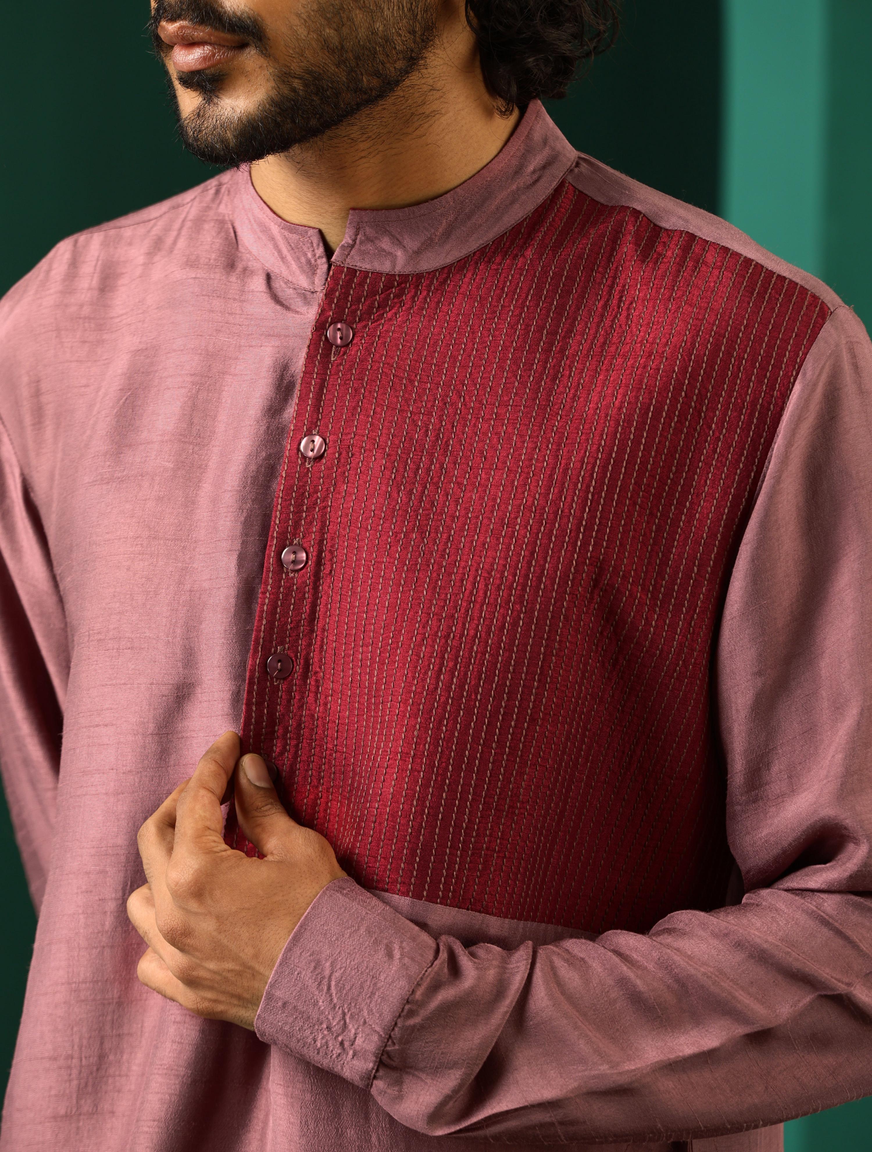 trueBrowns Men's Light Mauve Silk Co-ord Set | Grocsy
