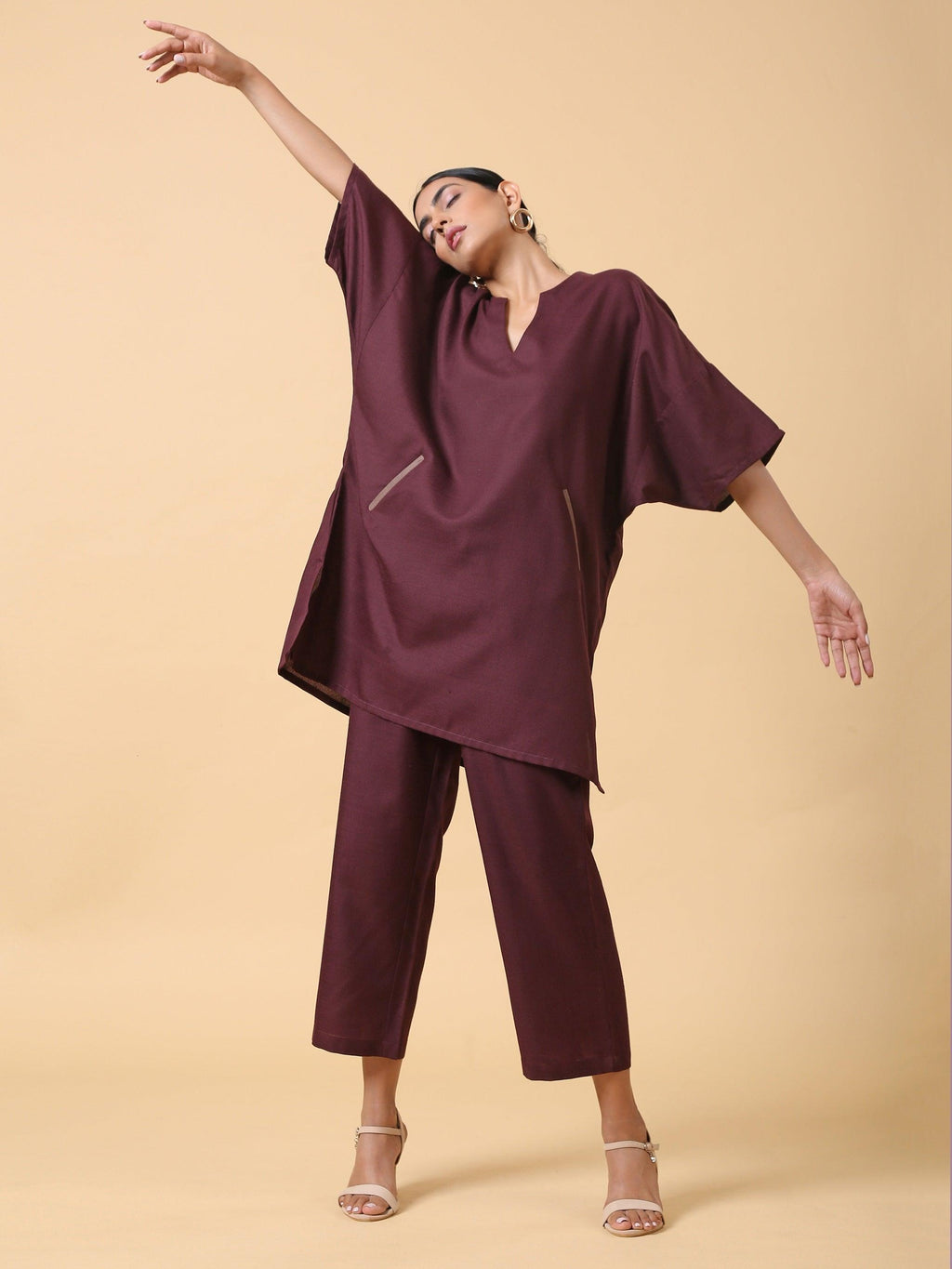 trueBrowns Cotton Linen Purple Boxy Fit Co-Ord Set | Grocsy