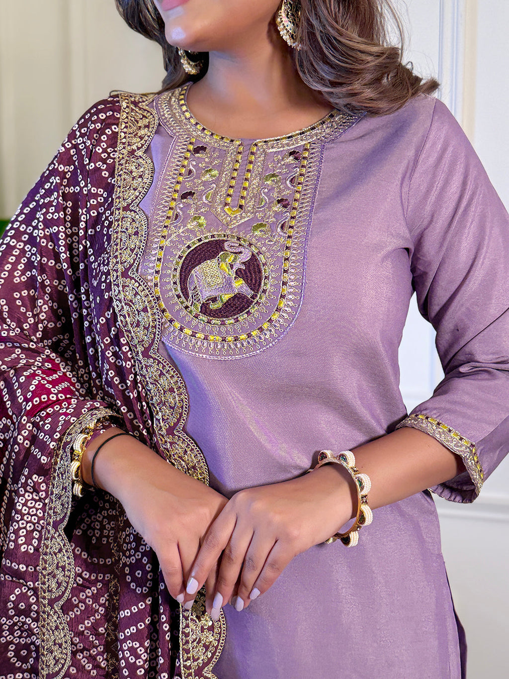 The52 Women's Gorgeous Viscose Embroidery Straight Kurta with Pant And Dupatta Set | Grocsy