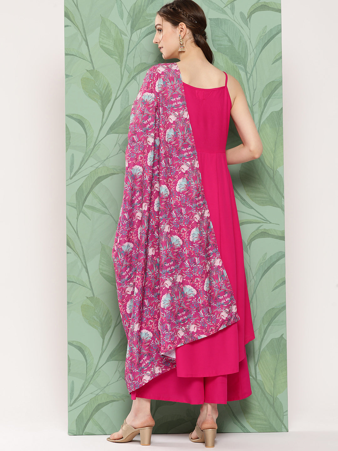 InWeave Women's Fuchsia Strappy Set W Magenta Camelia Cr Dupatta | Grocsy