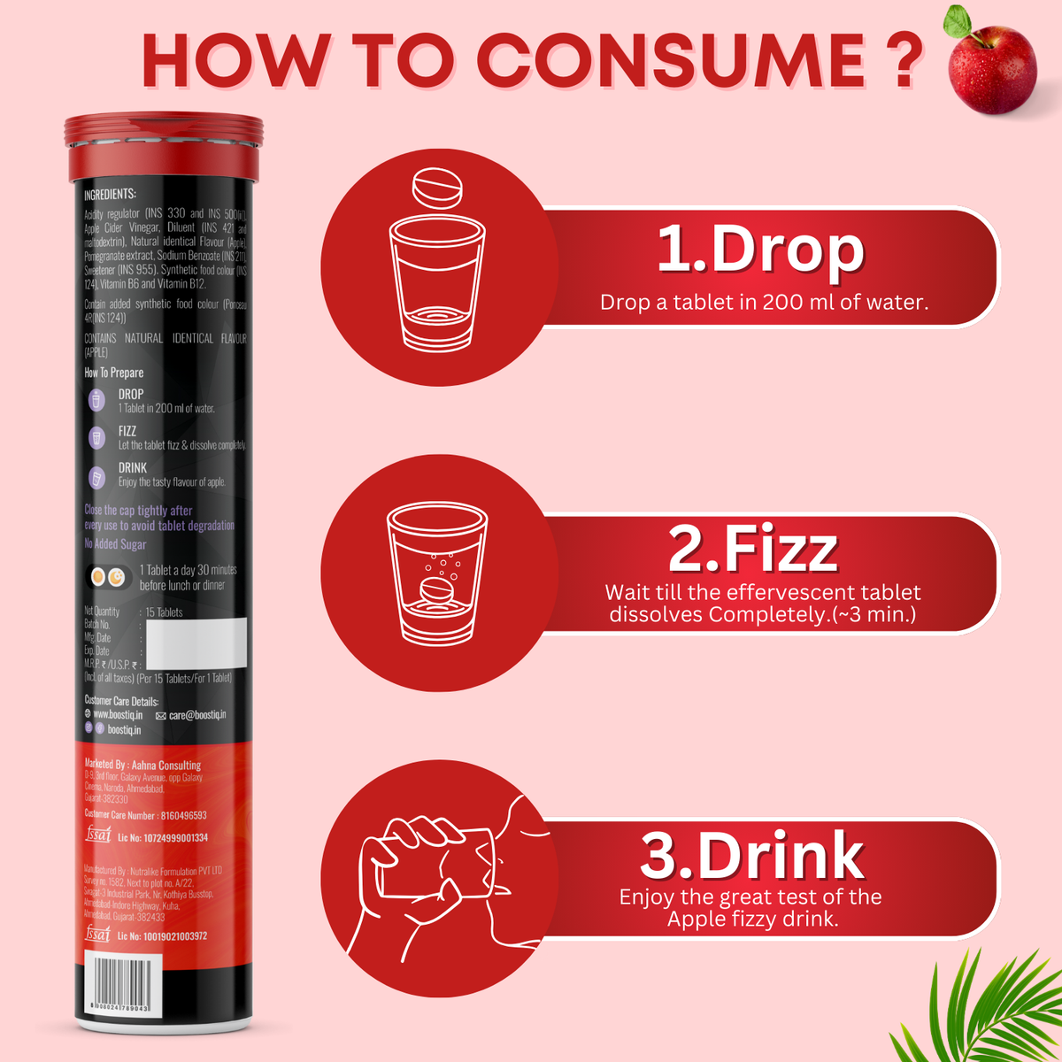 BOOSTIQ Apple Cider Vinegar Effervescent Tablets - Apple Flavour | Grocsy