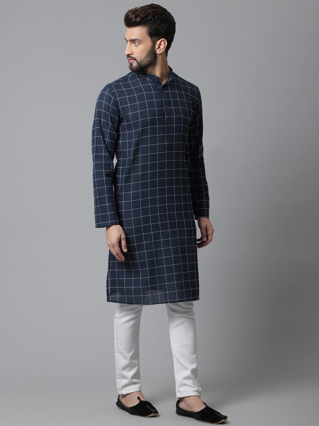 Even Apparels Blue Solid Kurta With Band Collar | Grocsy