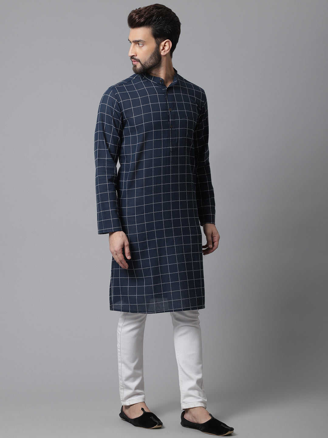 Even Apparels Blue Solid Kurta With Band Collar | Grocsy