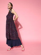 InWeave Women's Navy Bandhani Backdetail Kurta Set | Grocsy