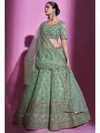 Myra Pista Green Gota Silk Embroidered Designer Lehenga Choli | Grocsy