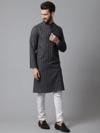 Even Apparels Black Pure Cotton Kurta With Band Collar | Grocsy