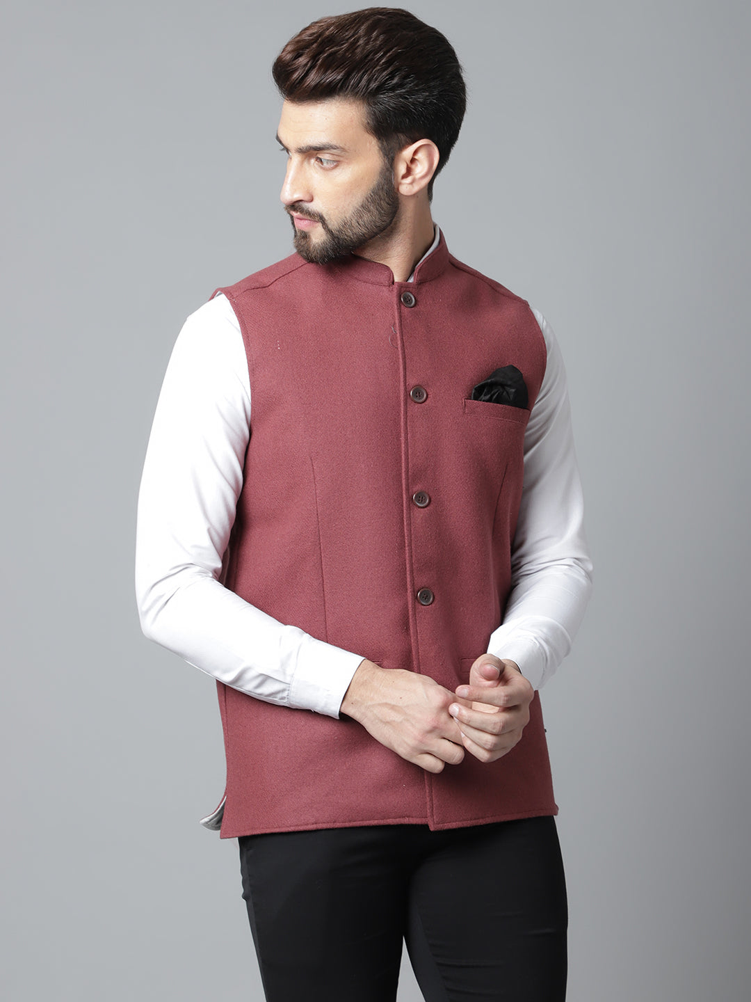 Even Apparels Men's Brown Pure Wool Nehru Jacket | Grocsy