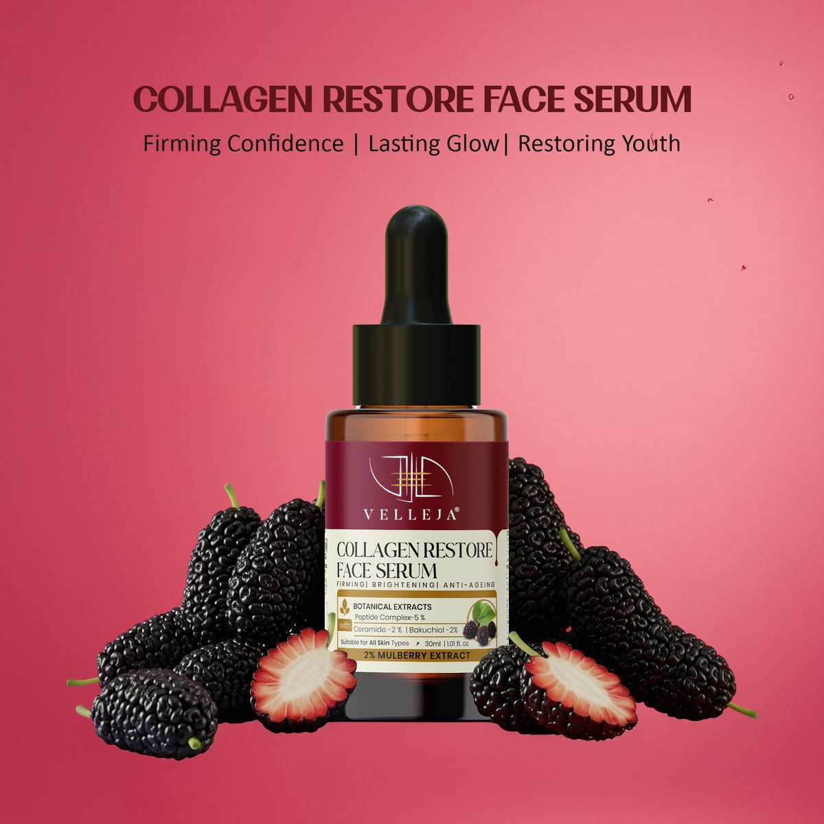 Velleja Collagen Restore Serum|Natural Retinol Alternative with Ceramid|Firming & Hydrating for Youthful Glow | Grocsy