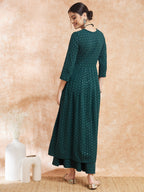 InWeave Women's Forest Green Chikankari Long Anarkali Kurta Sharara Set | Grocsy