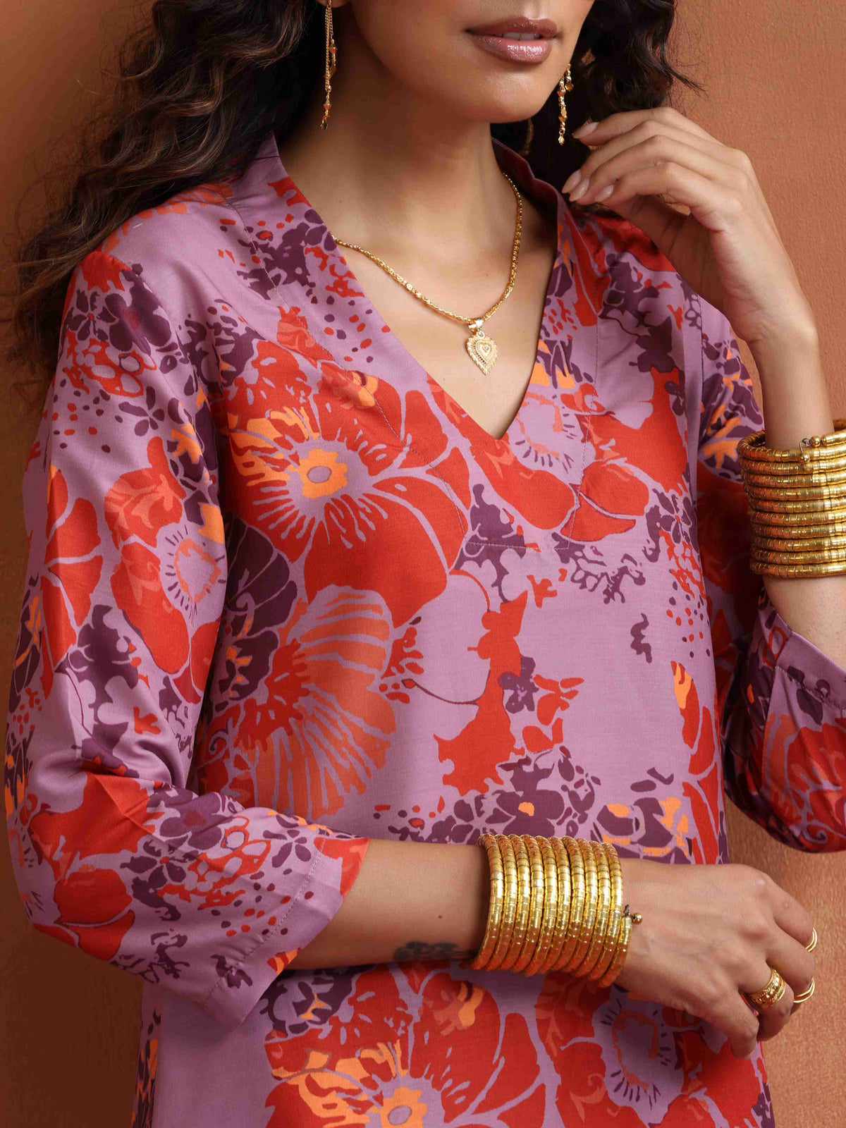 trueBrowns Purple Print Kurta Co-ord Set | Grocsy