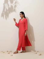 trueBrowns Coral Viscose Solid Kurta Pant Set | Grocsy