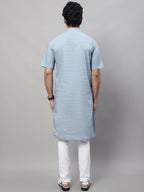 Even Apparels Blue Pure Cotton Kurta With Band Collar | Grocsy