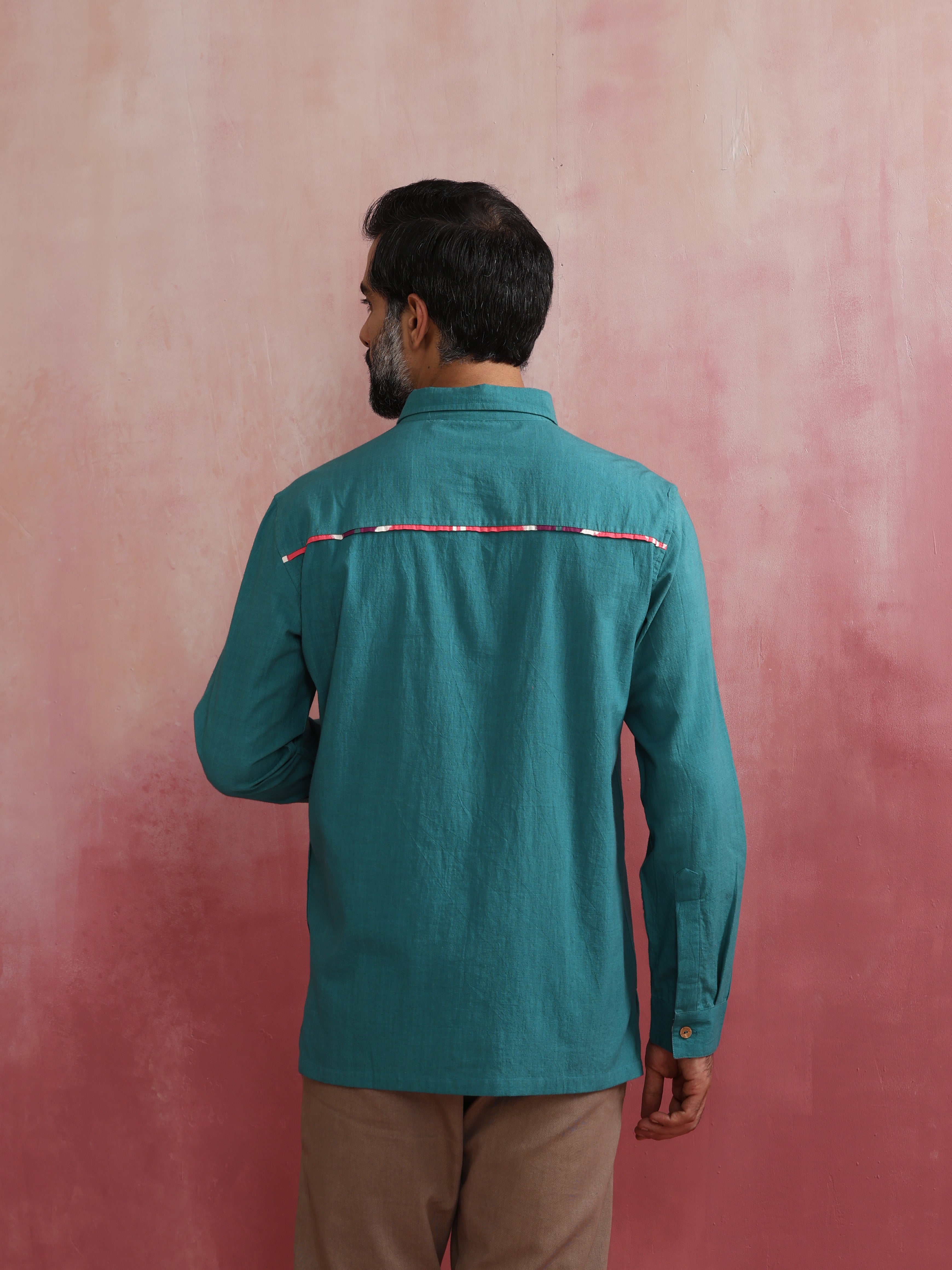 trueBrowns Men's Teal Cotton Shirt | Grocsy