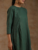 trueBrowns Dark Green Gold Cotton Side Gather Co-Ord Set | Grocsy