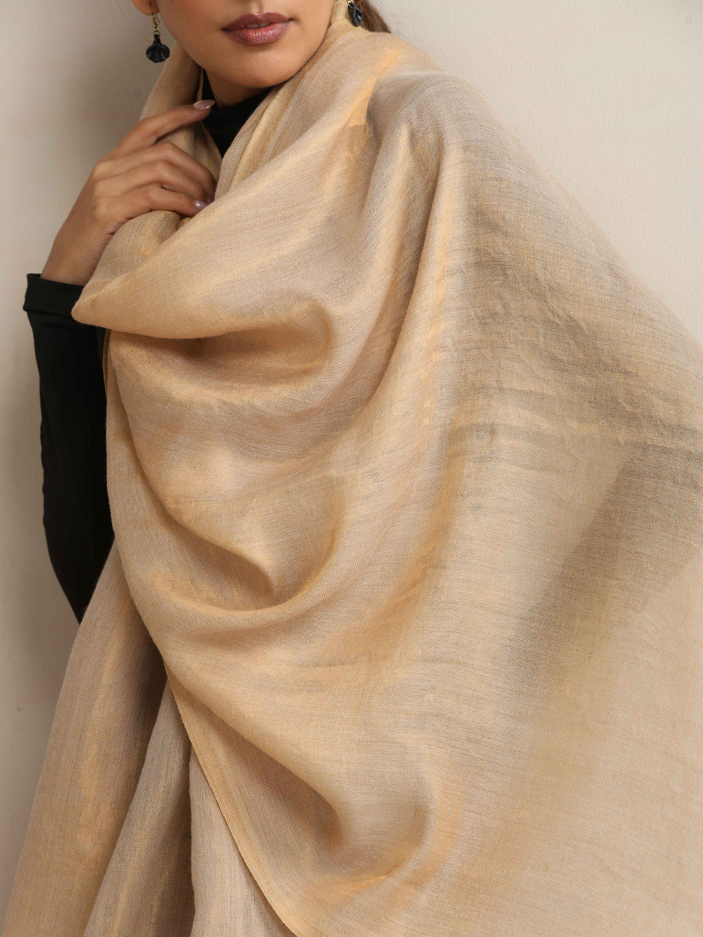 trueBrowns Beige Weave Woollen Stole | Grocsy