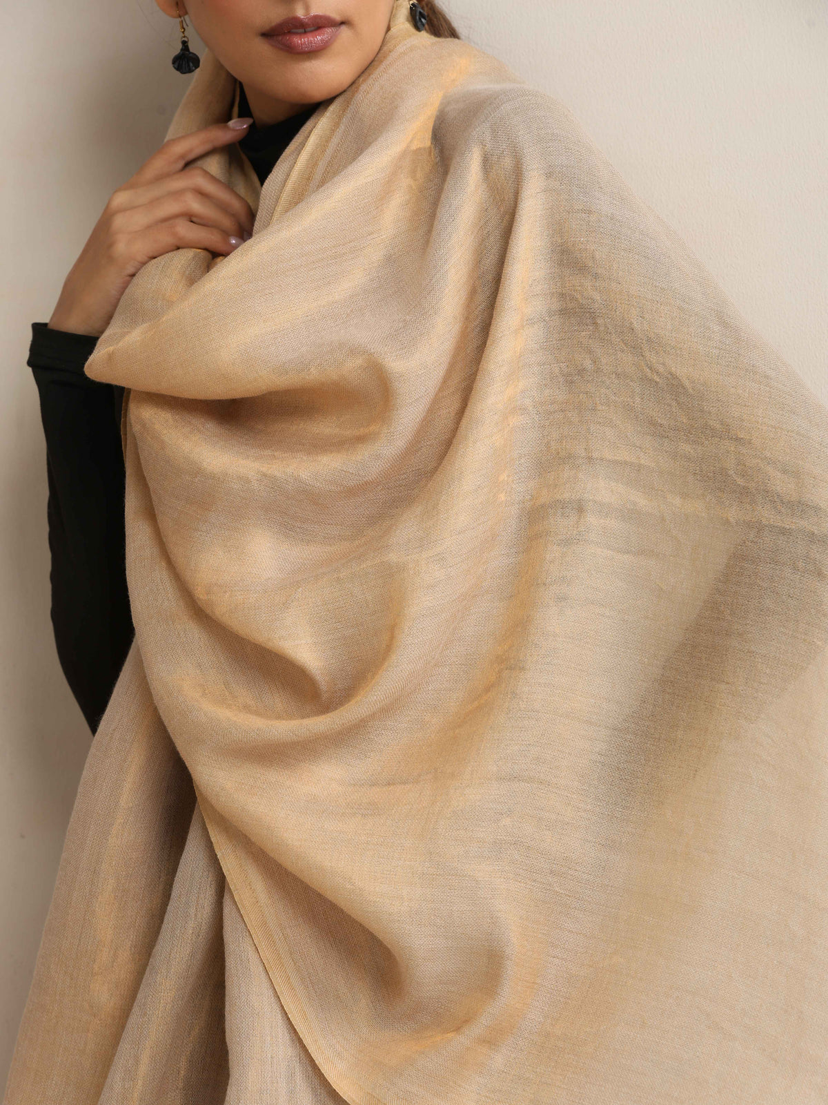 trueBrowns Beige Weave Woollen Stole | Grocsy