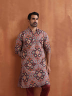 trueBrowns Men's Rust Geometric Printed Kurta | Grocsy