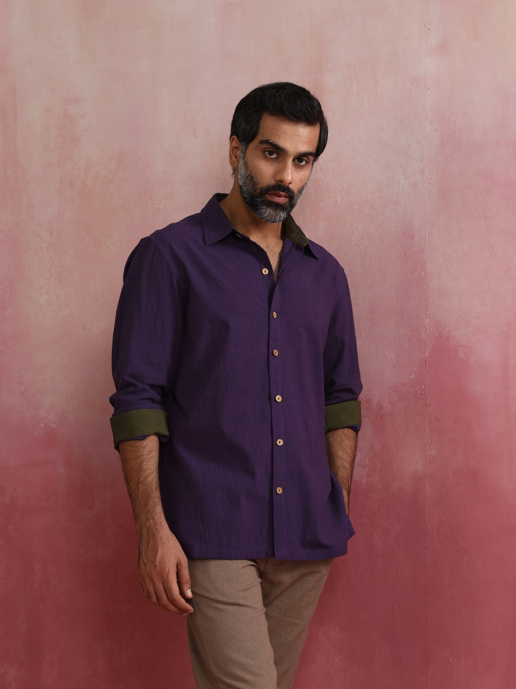trueBrowns Men's Purple Cotton Shirt | Grocsy