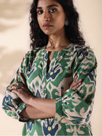 trueBrowns Green Cotton Ikat Relaxed Co-ord Set | Grocsy
