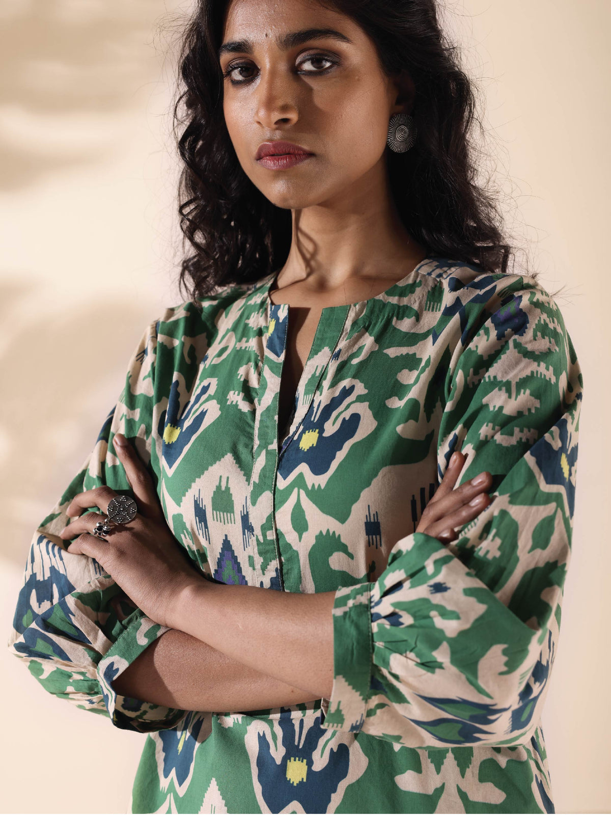 trueBrowns Green Cotton Ikat Relaxed Co-ord Set | Grocsy