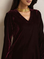 trueBrowns Purple Velvet Kurta Co-ord Set | Grocsy