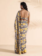 trueBrowns Yellow Muslin Ikat Ready to Wear Saree | Grocsy