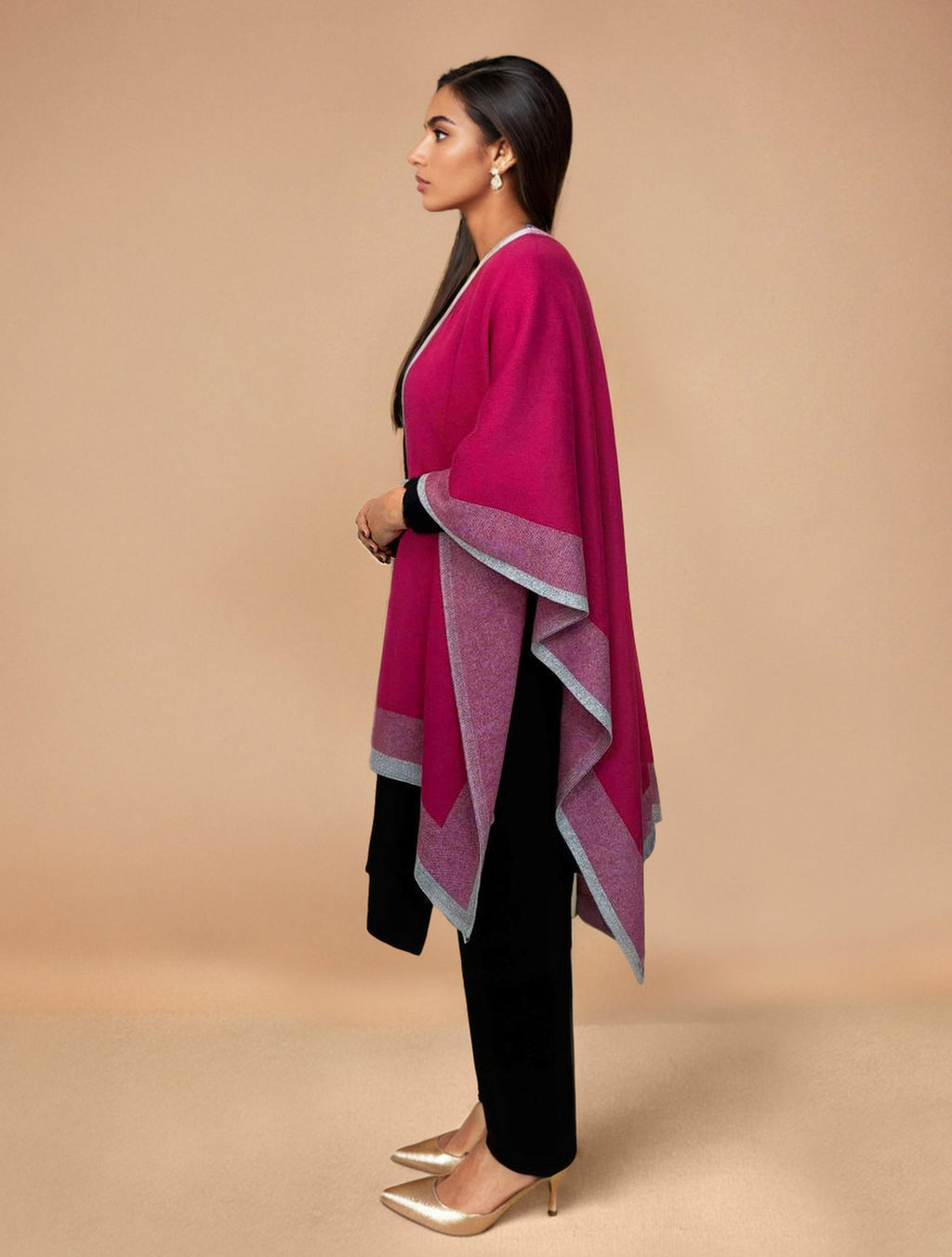 trueBrowns Pink Woollen Kaftan Cape | Grocsy