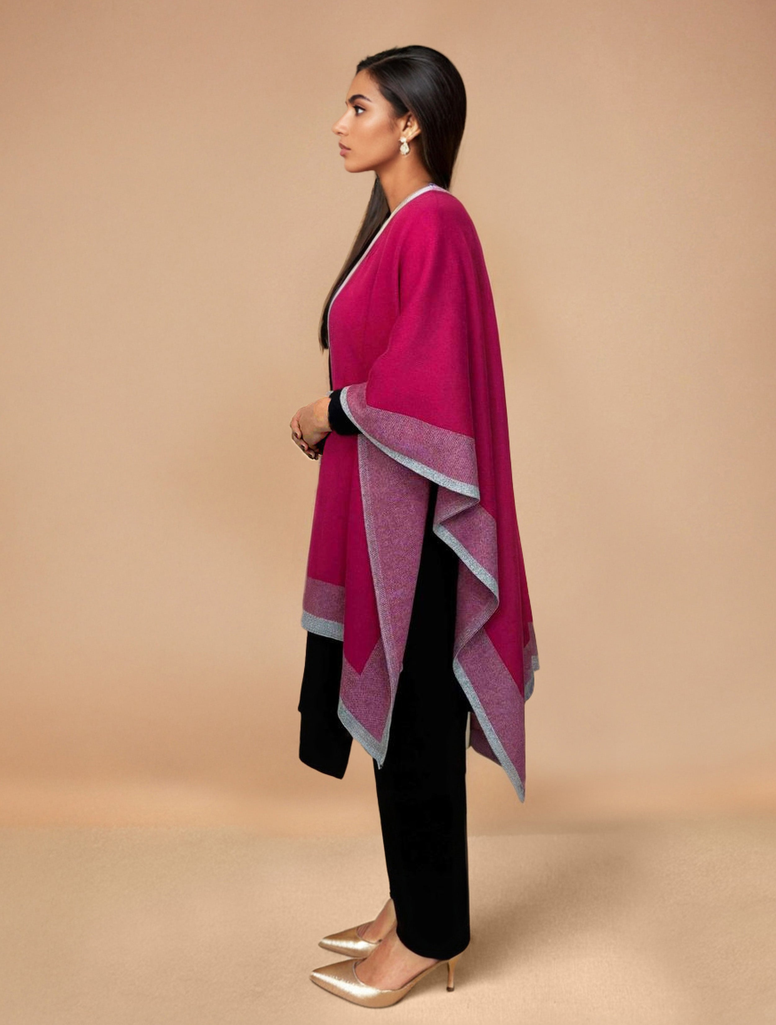 trueBrowns Pink Woollen Kaftan Cape | Grocsy