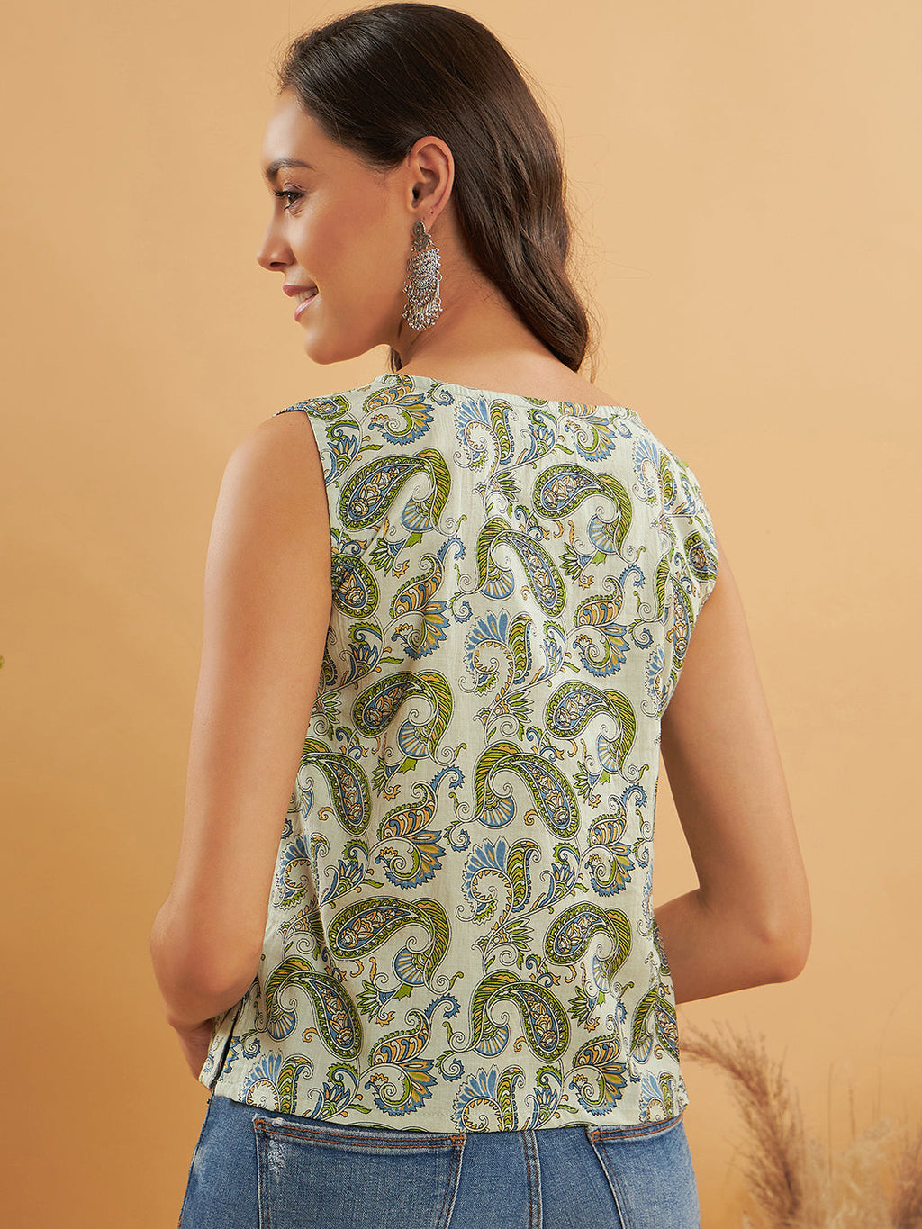 InWeave Sage Green Paisley Print W/U Top | Grocsy