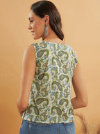 InWeave Sage Green Paisley Print W/U Top | Grocsy