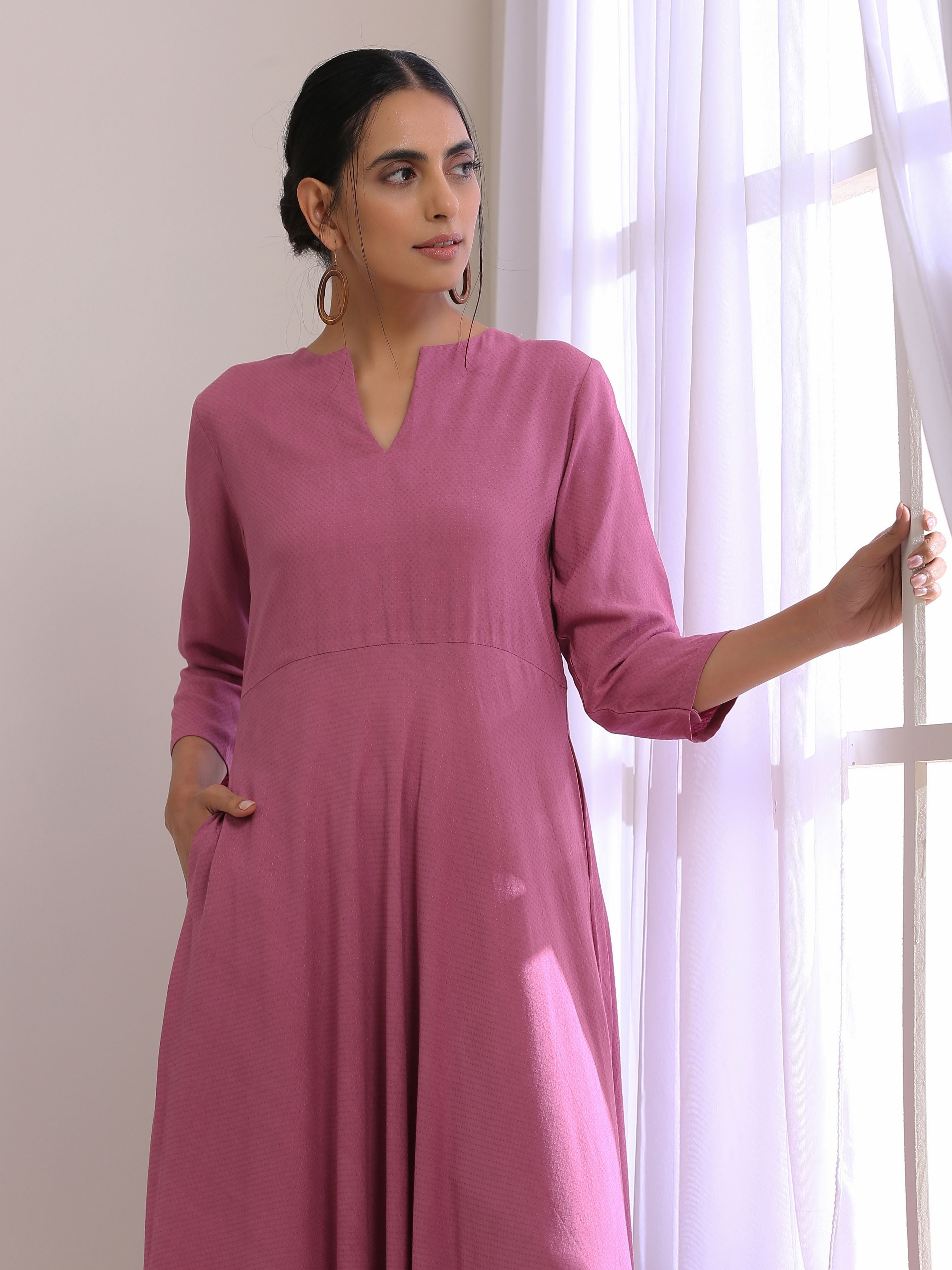 trueBrowns Onion Pink Dobby Anarkali Pant Set | Grocsy