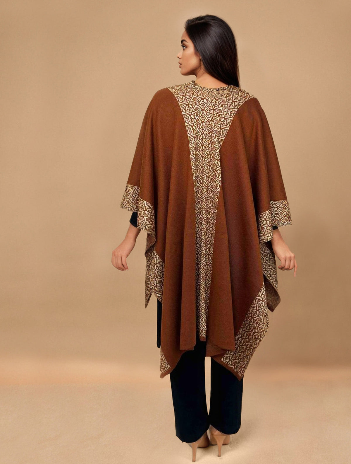 trueBrowns Brown Woollen Kaftan Cape | Grocsy