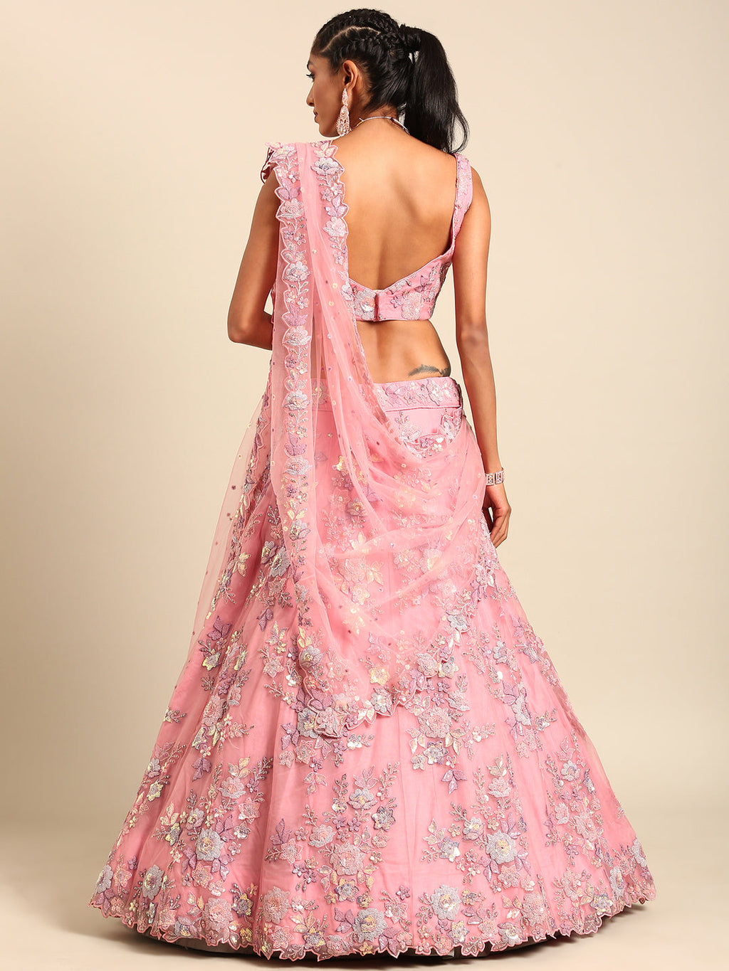 House of Panchhi PINK Net Sequins with heavy Zarkan embroidery Lehenga choli & Dupatta | Grocsy