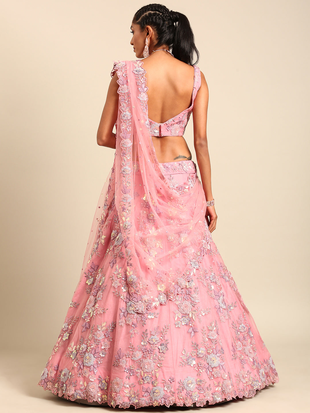 House of Panchhi PINK Net Sequins with heavy Zarkan embroidery Lehenga choli & Dupatta | Grocsy