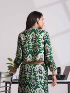 trueBrowns Green Muslin Ikat Shirt Blouse | Grocsy