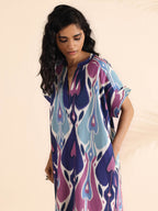 trueBrowns Blue Cotton Ikat Oversized Dress | Grocsy