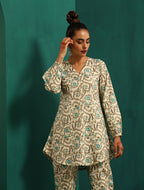 trueBrowns Teal Floral Cotton Printed Short Co-ord Set | Grocsy